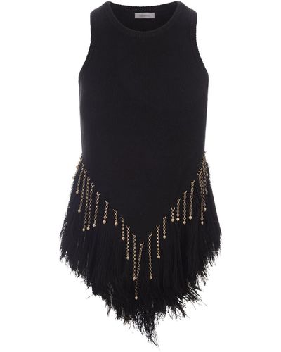 Rabanne Woven Top With Knitted Beads And Feathers - Black
