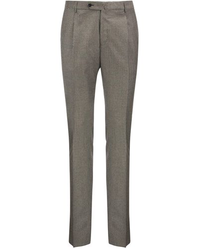PT Torino Super Slim Pied De Poule Wool Pants - Gray