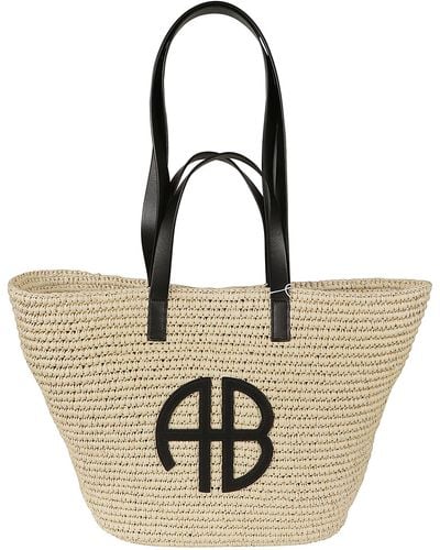 Anine Bing Logo Embossed Woven Shopper Bag - Natural
