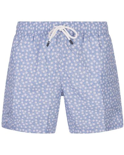 Fedeli Cornflower Blue Swim Shorts With Micro Daisy Pattern