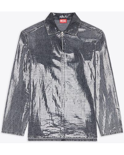 DIESEL D-Brad- Denim Shirt With Sequins Effect Coating - Gray