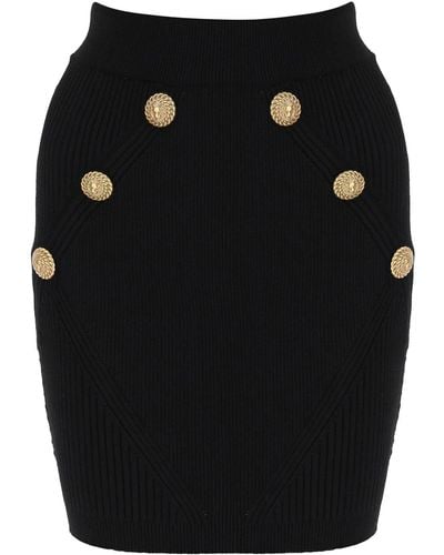 Balmain Knit Mini Skirt With Embossed Buttons - Black