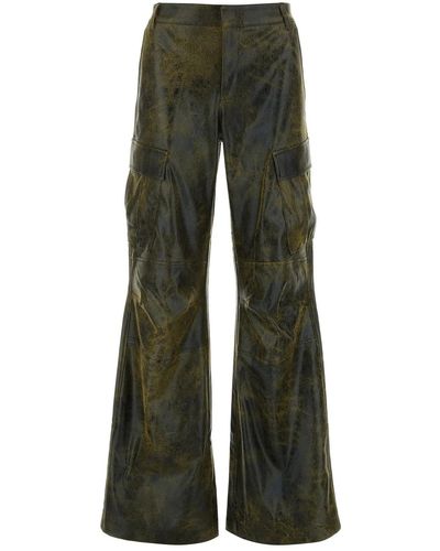 ANDAMANE Printed Synthetic Leather Cargo Pant - Green