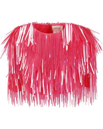 Sportmax Fringed Crewneck Cropped Top - Red