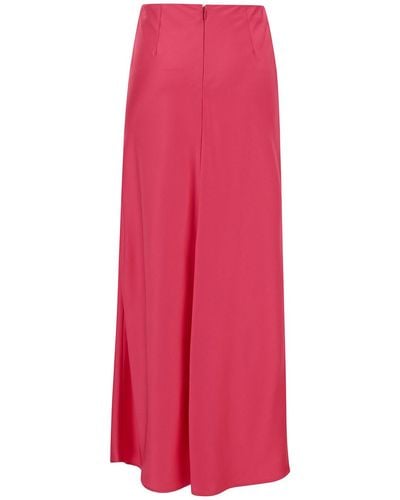 Pinko Long Pink Skirt With Draped Detail In Satin Woman
