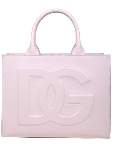 Dolce & Gabbana Shopping In Leather With Dg Logo - Pink