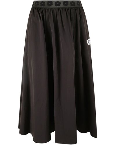 KENZO Logo Patch Floral Waist Pleated Skirt - Black