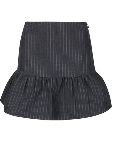 Ganni Striped Recycled-polyester-blend Mini Skirt - Gray