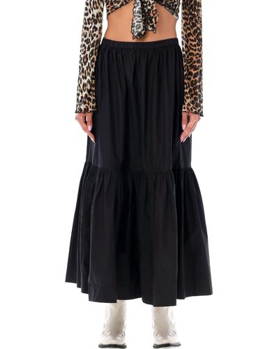 Ganni Poplin Maxi Flounce Skirt - Black
