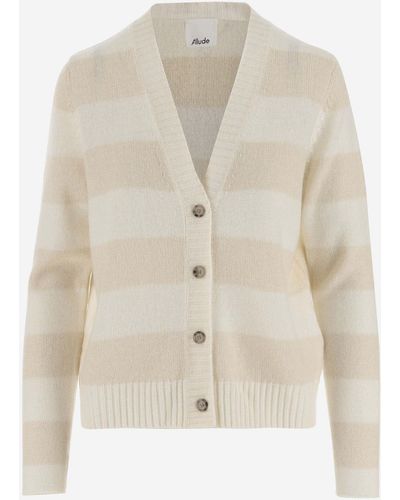 Allude Wool And Cashmere Blend Striped Cardigan - Natural