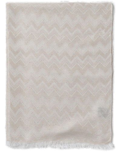 Missoni Zigzag Sequin Frayed Edge Scarf - White