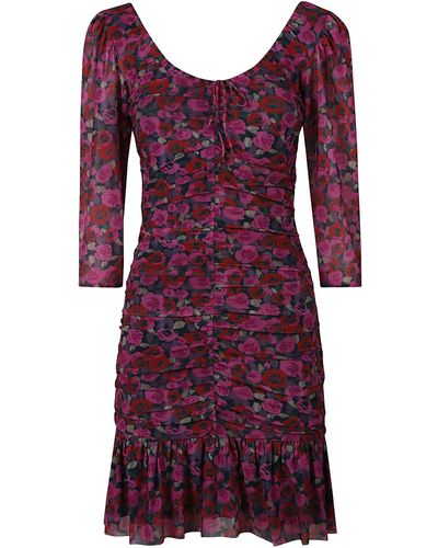 Ganni All-Over Rose Print Mini Dress - Purple