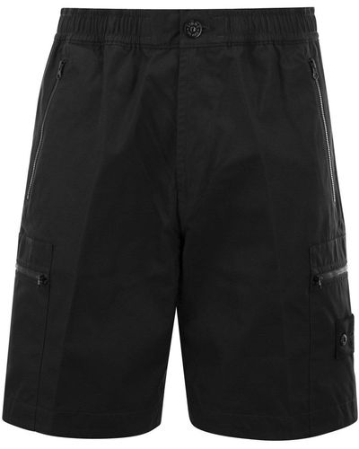 Stone Island Cotton Cargo Bermuda Shorts With Badge - Black