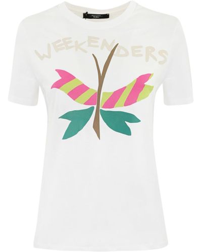 Weekend by Maxmara White Nervi Cotton T-shirt With Nervers Print