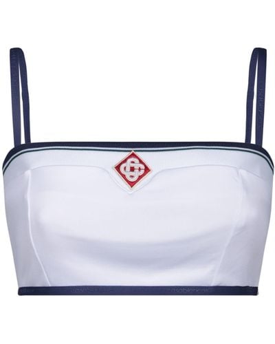 Casablancabrand Cotton Bralette Top With Logo - Blue