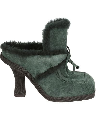 Burberry Highland Suede And Shearling Leather Mule - Green