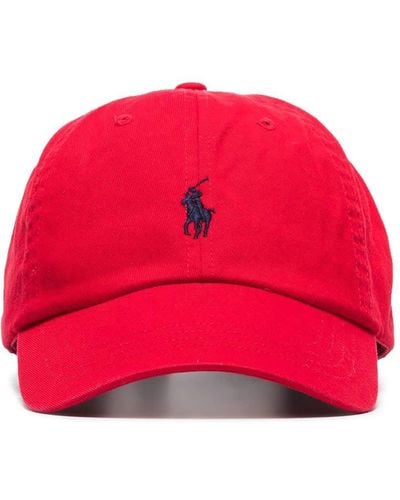 Ralph Lauren Red Blue Pony Logo-embroidered Cotton Cap 1size