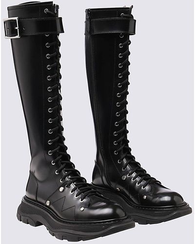 Alexander McQueen Leather Tread Boots - Black