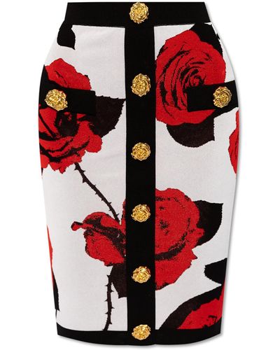 Balmain Floral Skirt - Red