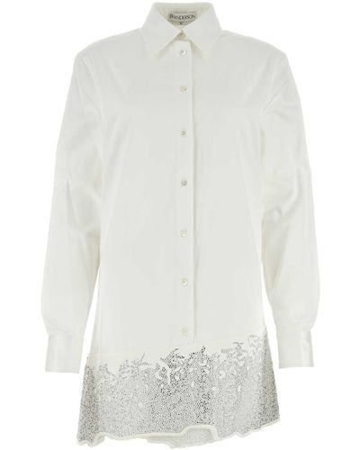 JW Anderson Distressed Glitter Hem Tunic Shirt Dress - White