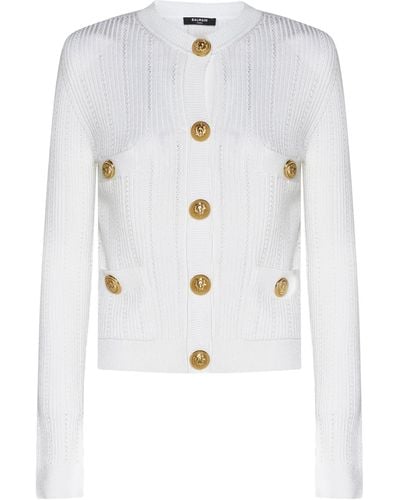 Balmain Fine-knit Button-fastening Cardigan - White