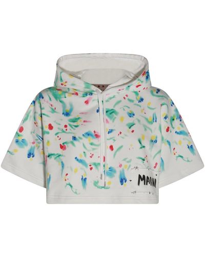 Marni Logo Patch Cropped Hoodie - Blue