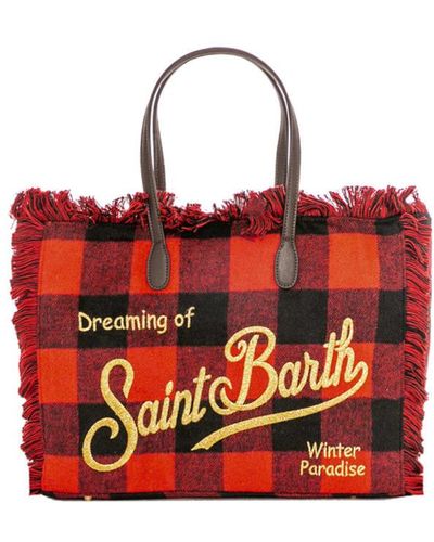 Mc2 Saint Barth Vanity Woolly Tartan Shoulder Bag - Red