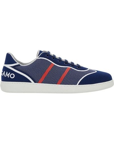 Ferragamo Low Top Sneakers With Logo And Embroidery - Blue