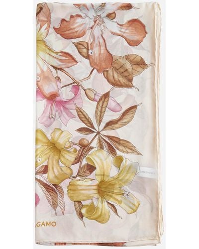 Ferragamo Floral Print Silk Scarf - White