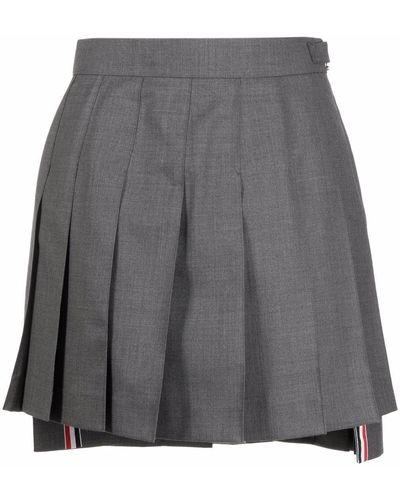 Thom Browne Pleated Wool Mini Skirt - Grey