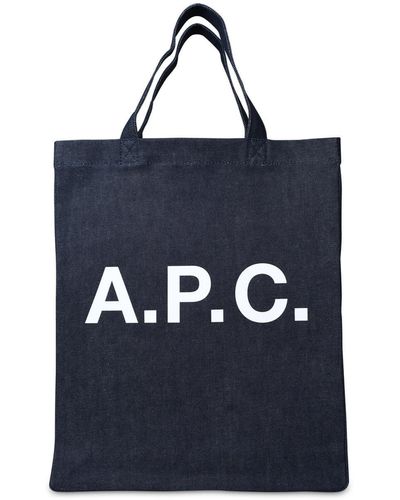 A.P.C. Logo Print Denim Tote Bag - Blue