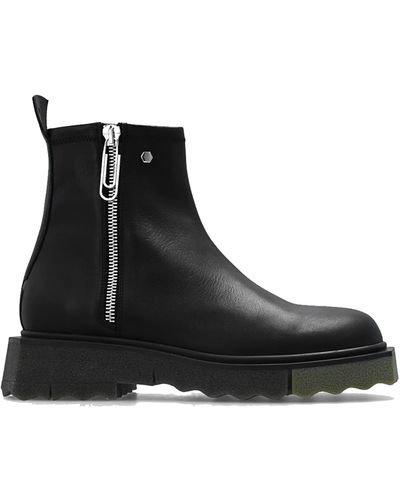 Off-White c/o Virgil Abloh Leather Sponge Zip Boots - Black