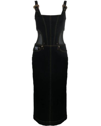 Versace Contrast-stitching Denim Dress - Black