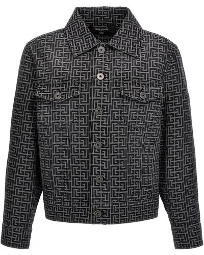 Balmain Logo Pattern Jacket Casual Jackets, Parka - Gray