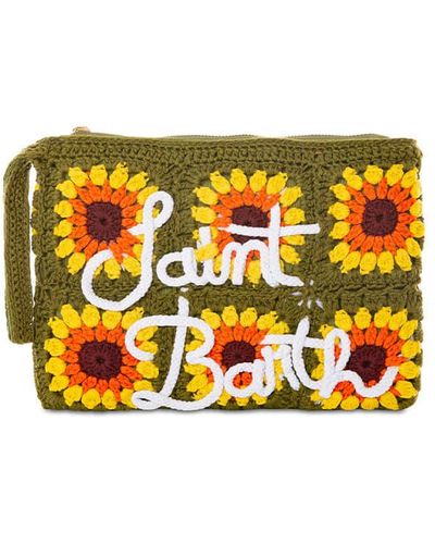 Mc2 Saint Barth Parisienne Crochet Pouch Bag With Sunflower Embroidery - Orange
