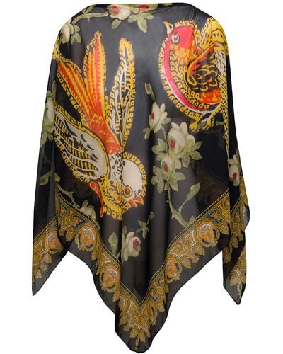 Etro Cape With Straight Neckline And Graphic Print In Silk Woman - Black