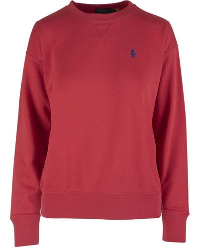 Ralph Lauren Woman Crewneck Sweatshirt With Blue Pony - Red