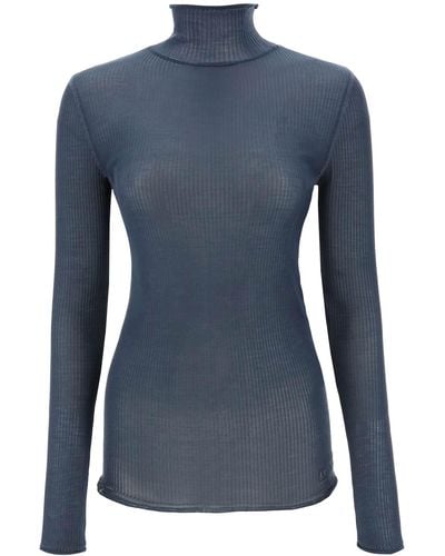 Lemaire Seamless Silk Turtleneck Sweater - Blue
