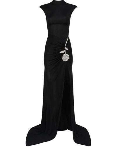 David Koma Stretch Cotton Jersey Floor-Length Gown - Black