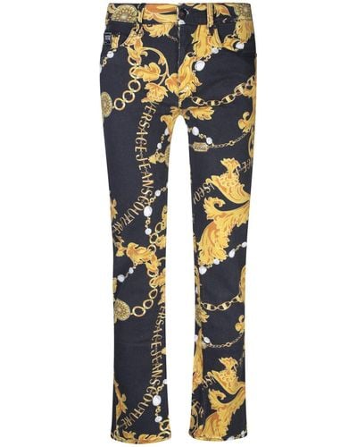 Versace Chain Couture Printed Skinny Jeans - Blue