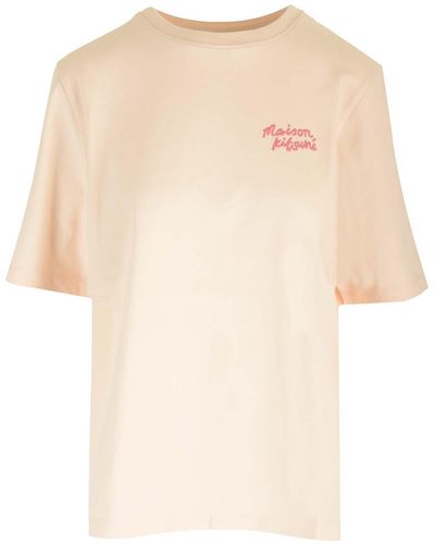 Maison Kitsuné T-Shirt With Fuchsia Logo - Natural