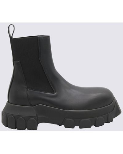 Rick Owens Leather Beatle Bozo Tractor Ankle Boots - Black