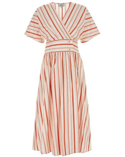 Woolrich Striped V-Neck Short-Sleeved Dress - Pink