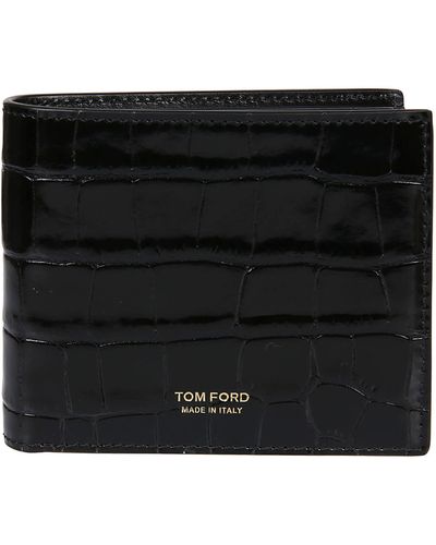 Tom Ford Shiny Printed Crocodile Classic Bifold Wallet - Black