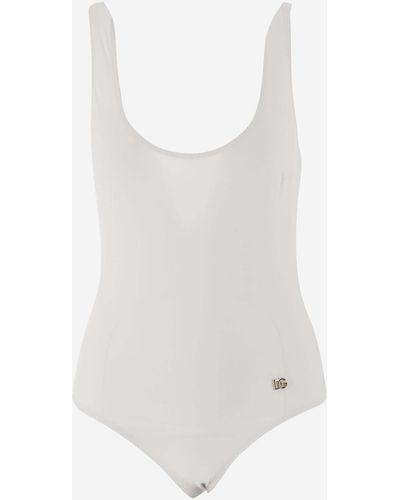 Dolce & Gabbana Stretch Nylon One-Piece Swimsuit With Logo - White