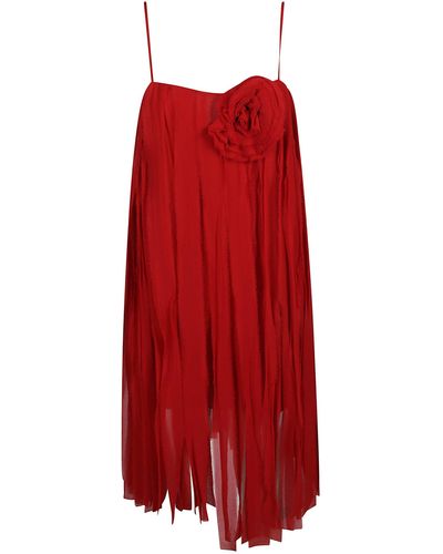 Blumarine Flower Detail Fringed Dress - Red