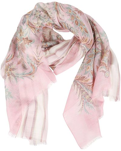 Etro Floral Pattern Frayed Edge Scarf - Pink