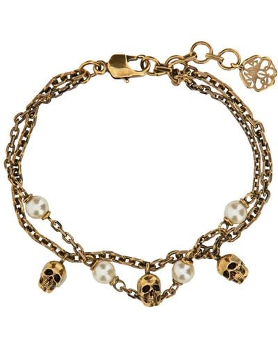 Alexander McQueen Pearl And Skull Bracelet - Metallic