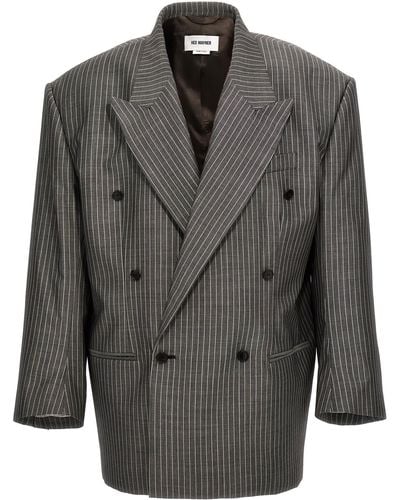 Hed Mayner Pinstriped Double-Breasted Blazer - Grey