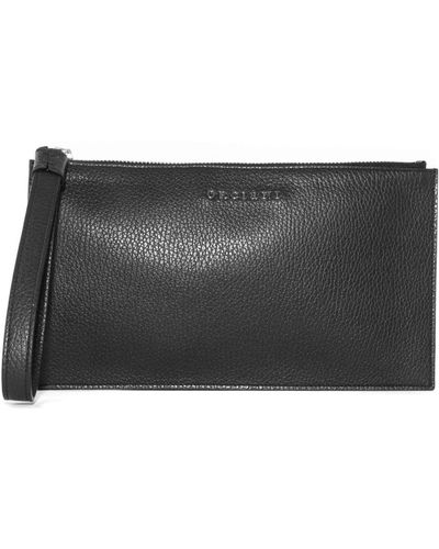 Orciani Micron Leather Pouch With Wristband - Black